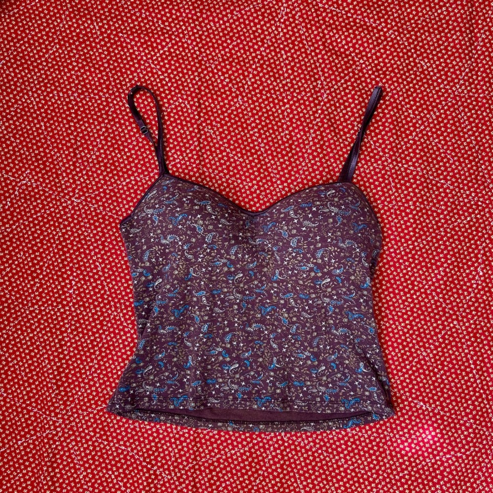 Canyon River Blues Vintage Brown Paisley Cami Top Shelf Bra L